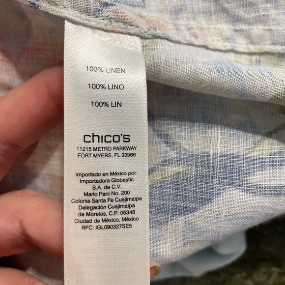 CHICOS NO-IRON 100% LINEN BLOUSE IN FLORAL - Picture 2 of 3